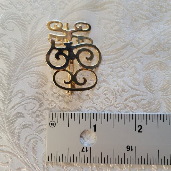 C K F initials brooch personalized monogram pin‎ gold tone letters gift present - Picture 4 of 5